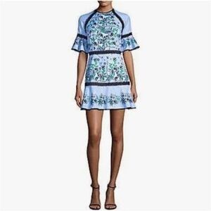 EUC. AMUR Embroidered Dress, Size 12, Blue Striped Floral Ruffle Sleeve 🤩